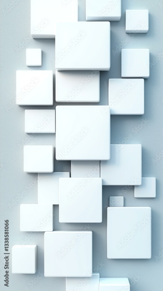 Aufkleber Abstract White Cubes Background Modern Geometric Design Minimalist 3D Render Wall Texture