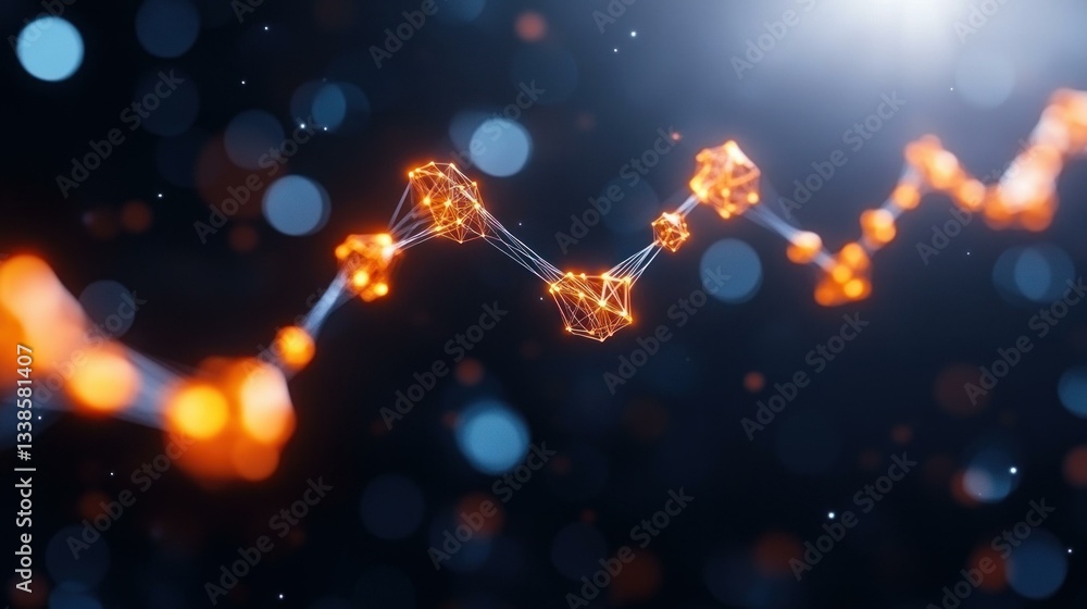 Poster Abstract Network Connection Glowing Orange Nodes and Lines on Dark Background Futuristic Technology Concept