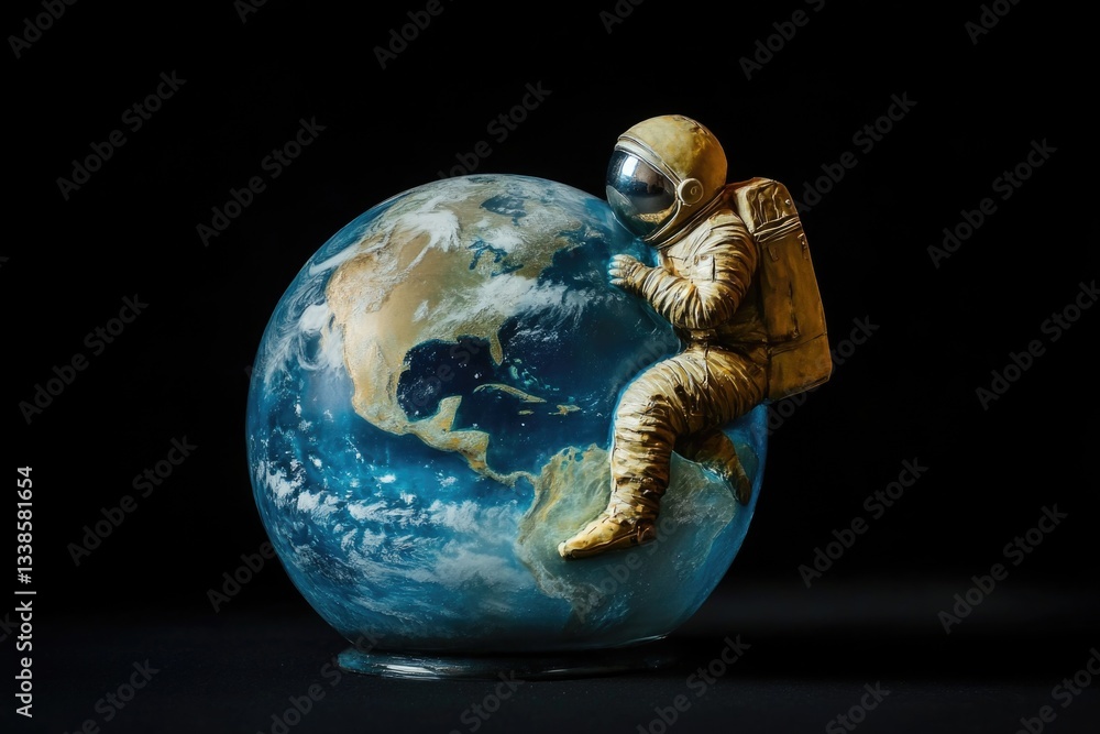 Poster an astronaut sits on top of a globe, symbolizing exploration and adventure