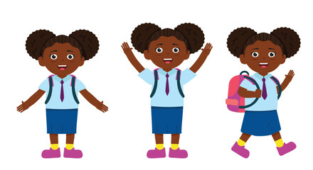 African American School Kids in Flat Style, happy, back to school, or for design elements