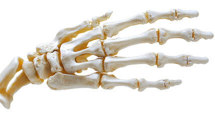 A white skeleton hand isolated on transparent background