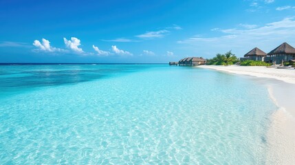 Fototapeta premium Tranquil Tropical Beach with Crystal Clear Water and Blue Sky