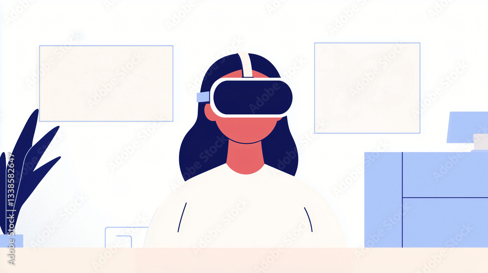 Poster immersed in the virtual realm: a person wearing vr headset experiencing the virtual world, an explor