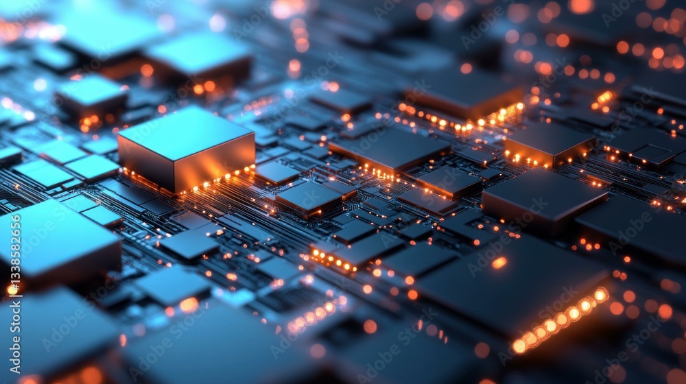 Aufkleber Abstract Close up of Illuminated Circuit Board Microchips Technology Digital Data Network