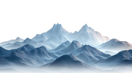 Misty blue mountain peaks, isolated on transparent background