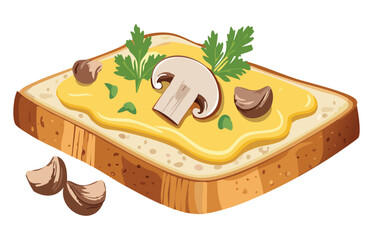 slice of bread herbs and mushroom - vector illustration