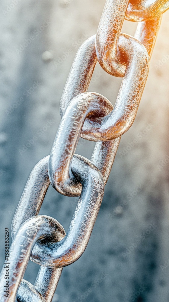 Poster strong metal chain links close up detailed image showing interlocking strength and durability