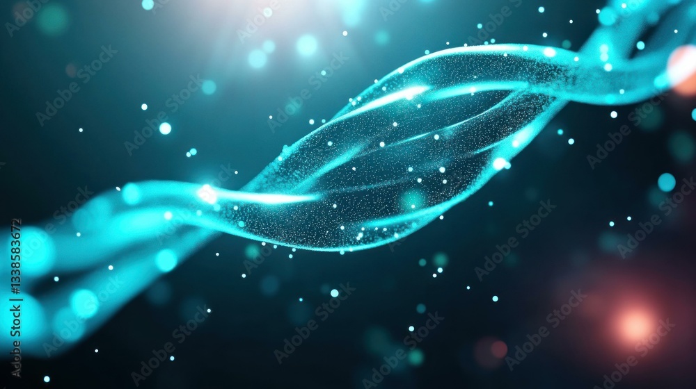 Aufkleber Abstract teal particle wave glowing in dark background with bokeh lights perfect for technology science and futuristic designs