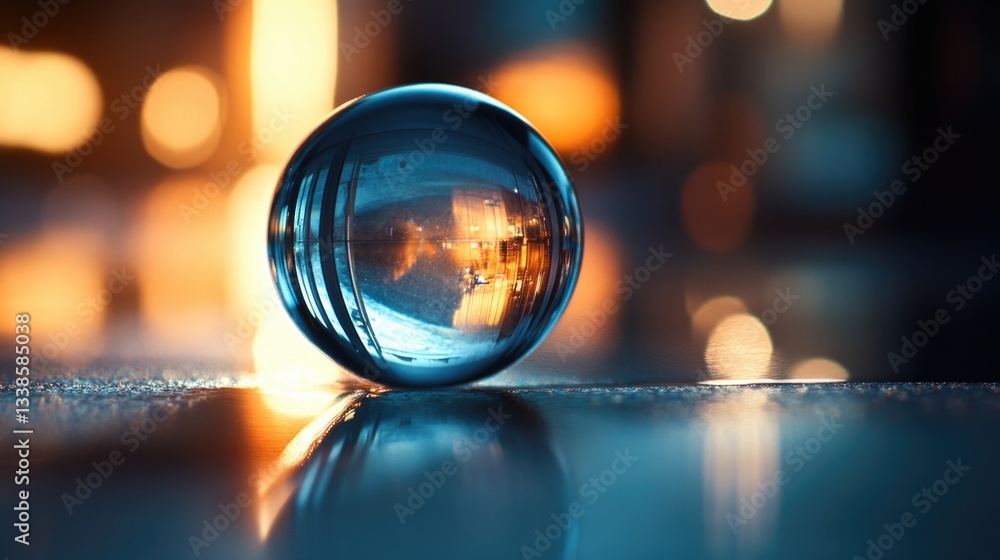Poster a clear glass sphere sits atop a table, surrounded by empty space