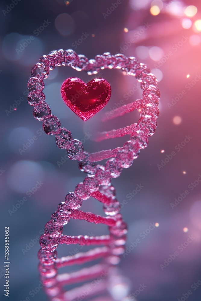 Poster a unique dna helix design forms a heart shape, ideal for scientific or educational uses