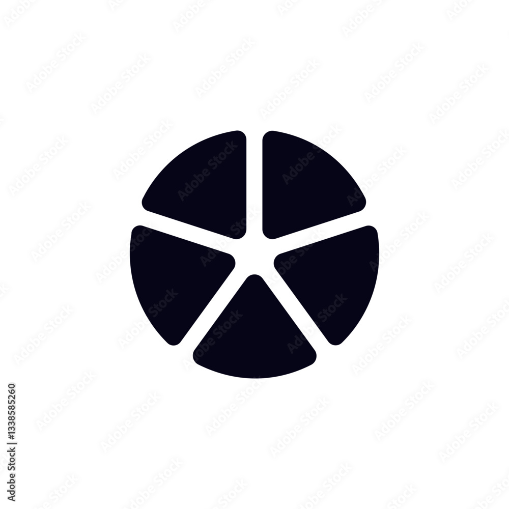 Poster black circle with five triangle sections resembling a camera aperture, creating a modern geometric i