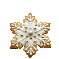 Beautifully Iced Christmas Shortbread Cookie Isolated on Transparent Background