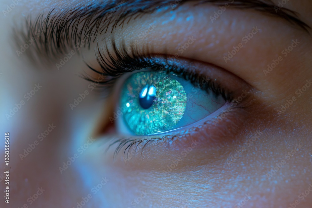 Aufkleber Close-up view of a mesmerizing eye with unique blue details and intricate patterns capturing light and reflection