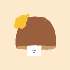 Vector illustration-cute happy mushroom character smiling. Naive and childish style