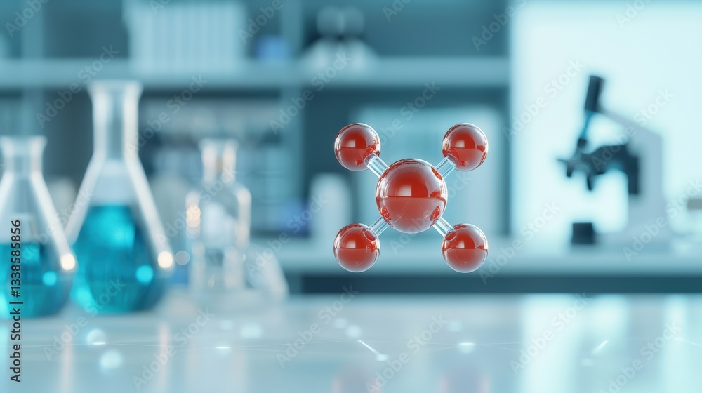 Aufkleber science performance experiment results concept. laboratory scene with molecular model and glassware 