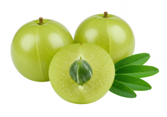 A pair of fresh Indian gooseberries or amla isolated on transparent background