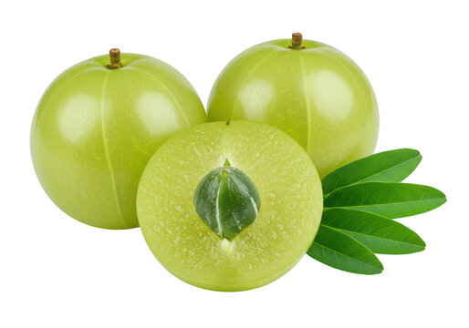 A pair of fresh Indian gooseberries or amla isolated on transparent background