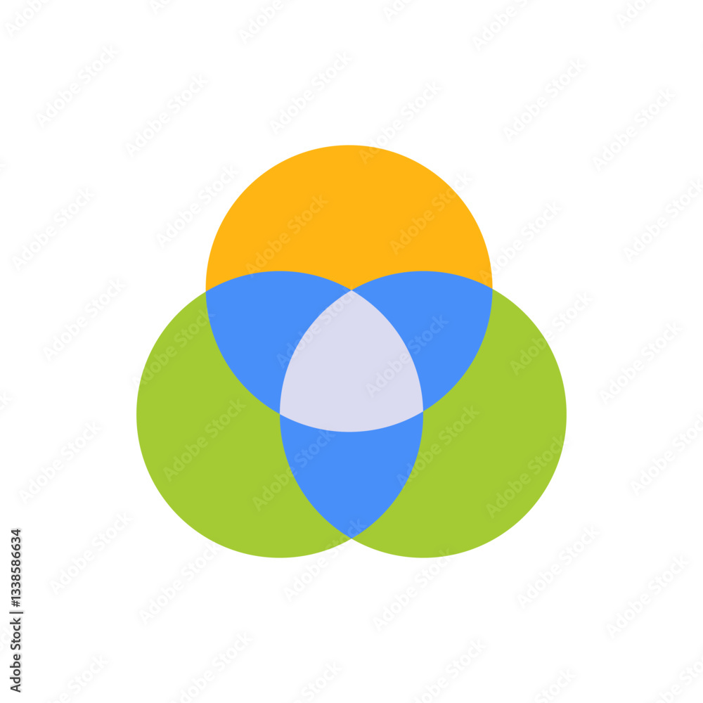 Poster three overlapping circles in bright colors form an eye catching abstract design with varied hues.