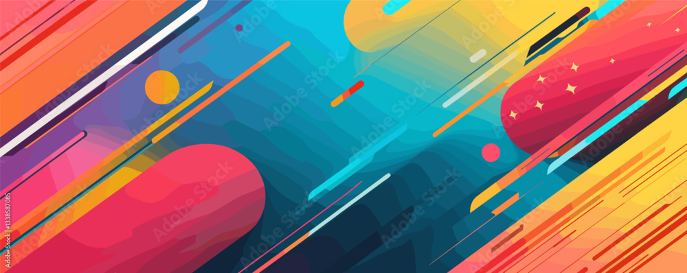 Poster abstract colorful geometric background with diagonal stripes and overlapping shapes.