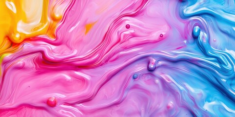 Science performance experiment results concept. Colorful abstract swirls in vibrant pink, blue, and yellow hues.