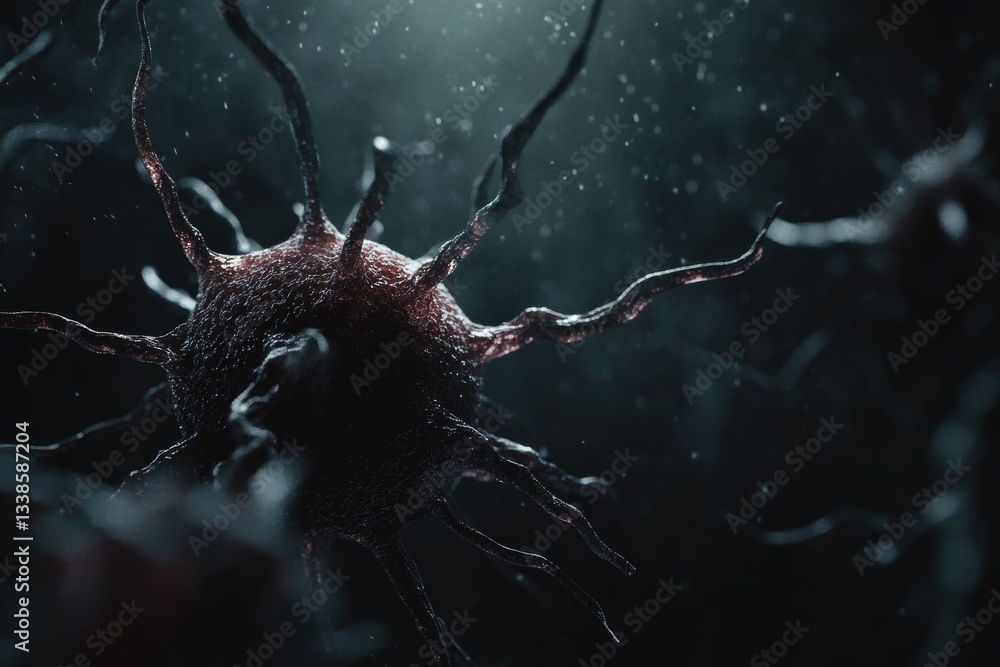 Poster A close-up view of a cell membrane under dark-field conditions, highlighting its intricate structure