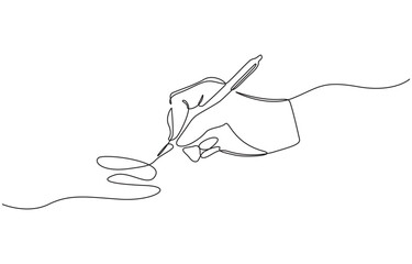 Continuous one line drawing of business man or woman hand gesture drawn straight zig zag line, Write long zigzag streak with pen on notepad concept.