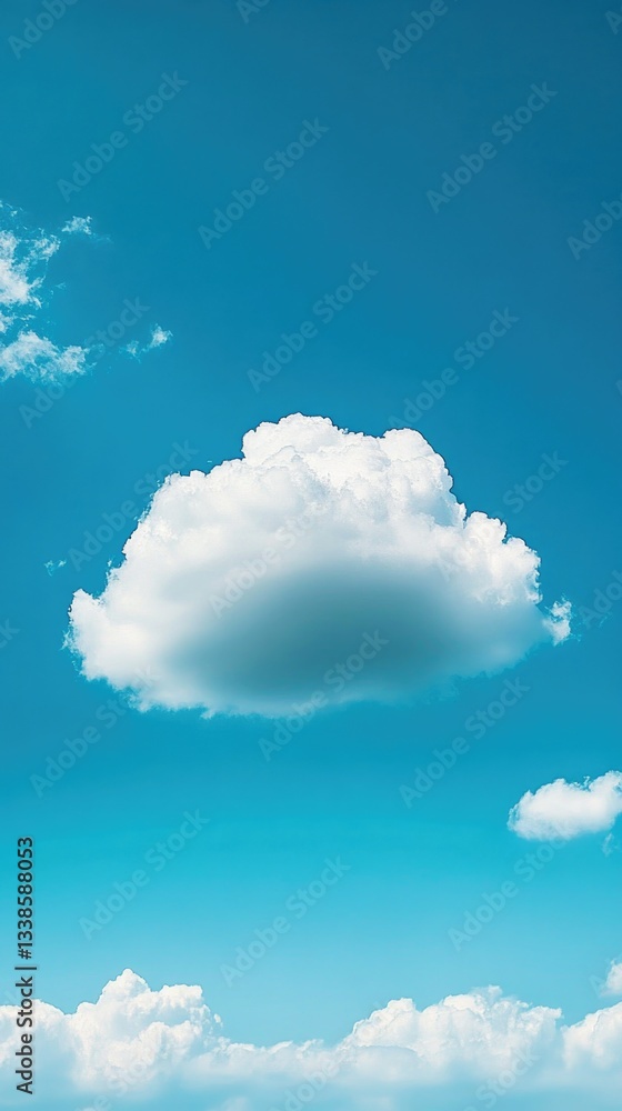 Poster a large white cloud floating in a clear blue sky with no other clouds or obstructions