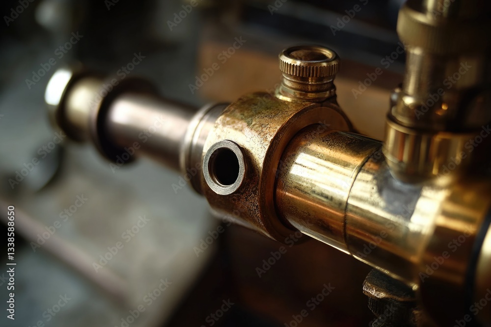 Poster a detailed view of a brass pipe's inner surface and threads