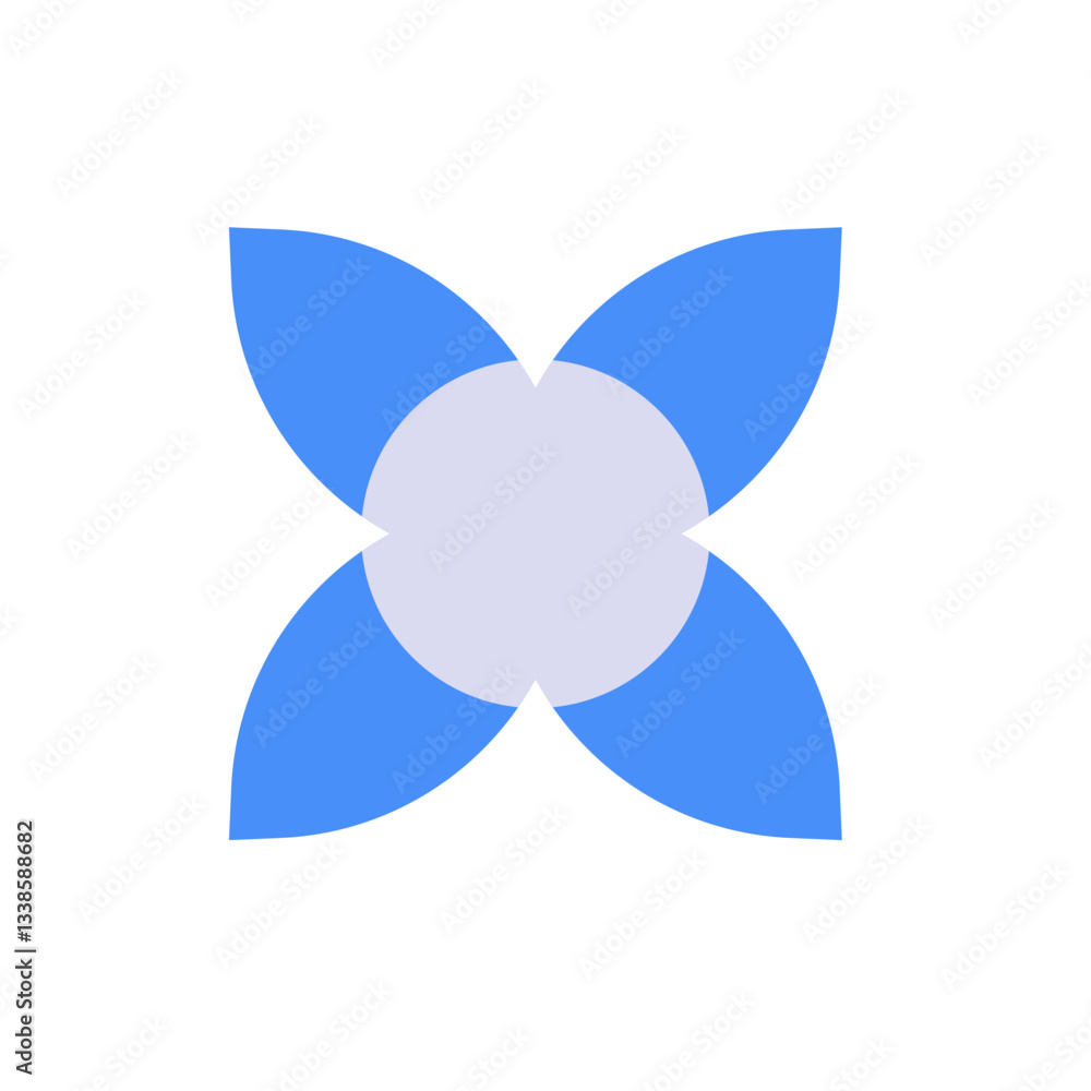 Poster four triangular blue shapes create a symmetric design resembling a flower, centered by a circle.