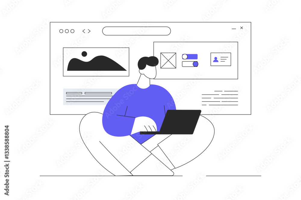 Poster web designer concept. ux, ui design, website layout, composition development. freelancer working on 