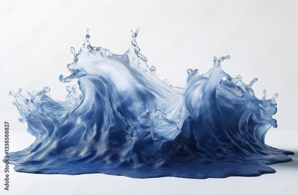 Poster a high-resolution, hyper-realistic water splash with a simple blue wave line, isolated on a white ba