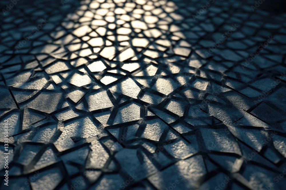 Poster a close-up view of a black and white mosaic floor pattern, great for interior design or architecture