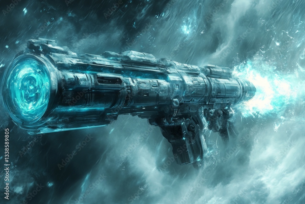 Aufkleber Futuristic weapon design showcasing advanced technology in a cosmic setting