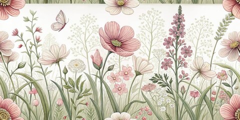 Delicate Mother's Day Floral Illustration, Spring Grass Home Decor, Pretty Flower Art Print, Botanical Design