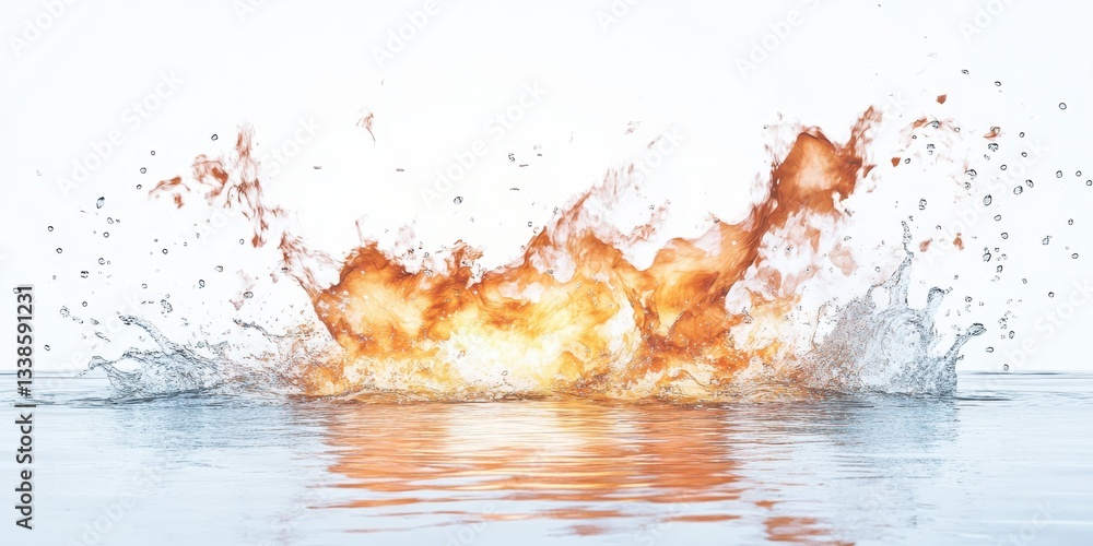 Poster liquid fusion: capturing a dynamic collision between water and fire, with vibrant splashes and contr