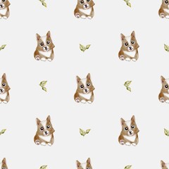 Pattern design featuring adorable corgi illustrations on a white background