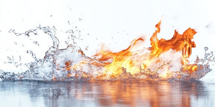Fire and Water in Dynamic Contrast: This captivating image presents a striking visual metaphor of the contrasting elements, fire and water, colliding with intense energy and dynamic movement.