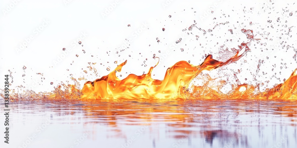 Poster balance of elements: a striking visual of water colliding with fire, with the flames reflecting in t