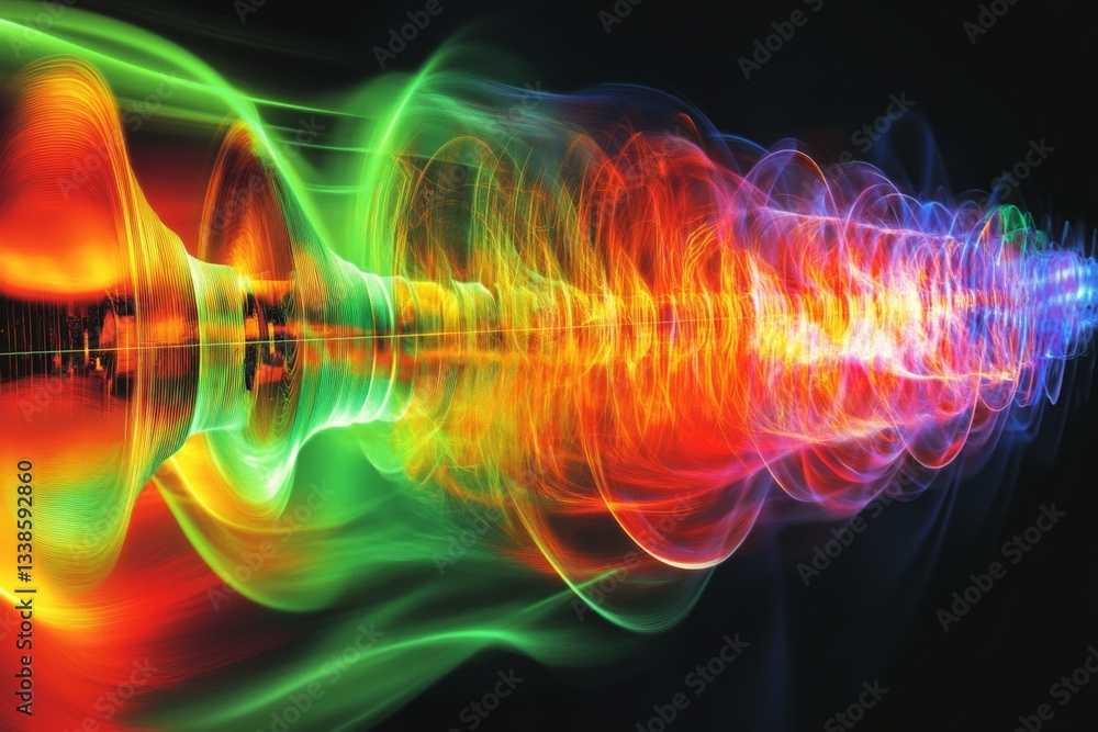Poster Colorful abstract waves create a visual representation of sound frequencies in a dark background