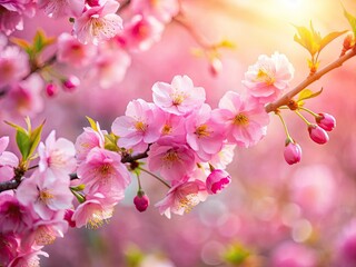 Drone's-eye view: Delicate pink cherry blossoms in breathtaking closeup. Spring's floral elegance. Ample copy space.