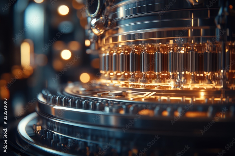 Aufkleber Detailed close-up of intricate mechanical components illuminated with soft light in a modern industrial setting
