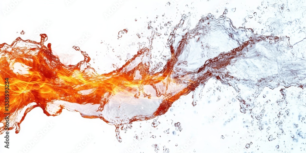 Poster elemental harmony: a dynamic visual of fire and water colliding, showcasing contrasting elements in 