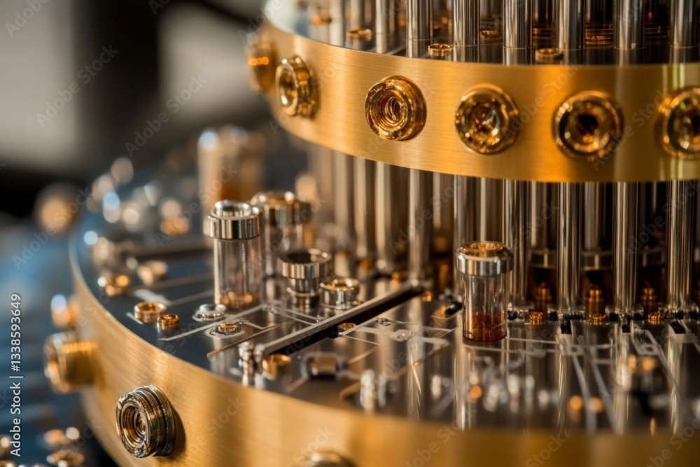 Aufkleber intricate details of a quantum computer's circuitry highlighted in golden tones and glass tubes