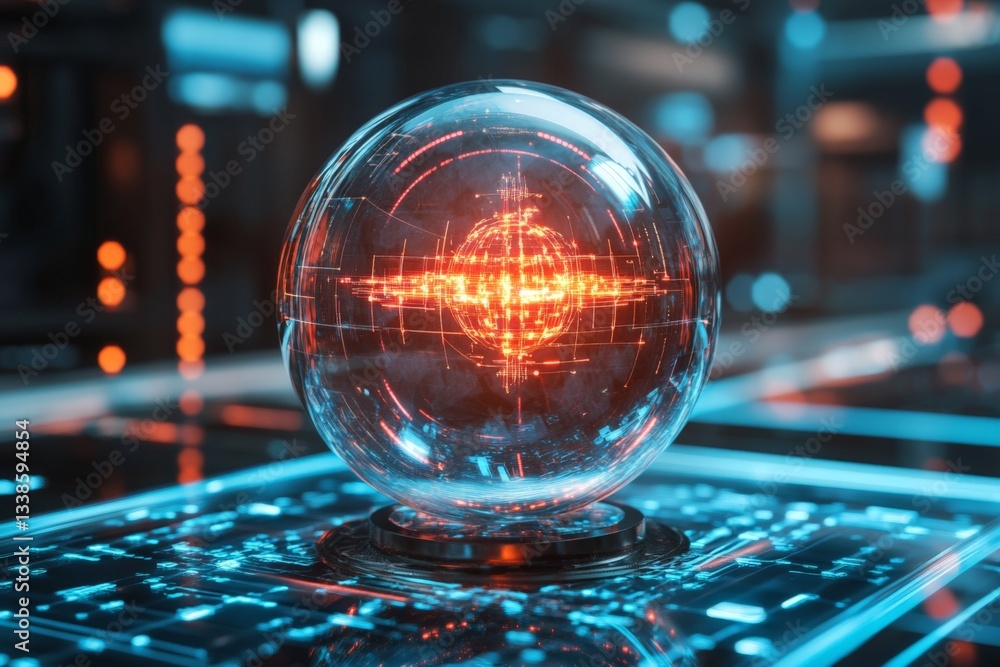 Aufkleber Futuristic glowing orb surrounded by intricate digital patterns in a high-tech environment