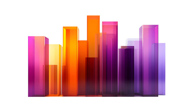 Colorful 3D bar graph, statistical data visualization in vibrant purple and orange, ideal for presentations, Transparent Background PNG