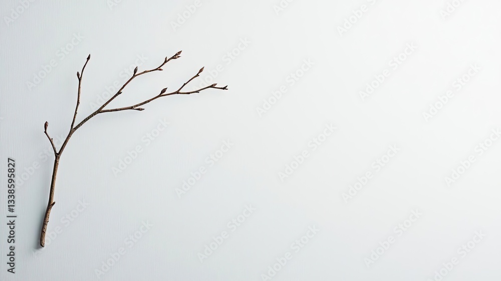 Aufkleber Negative space design abstract background concept. A simple, bare twig against a minimalistic background, symbolizing nature's elegance.