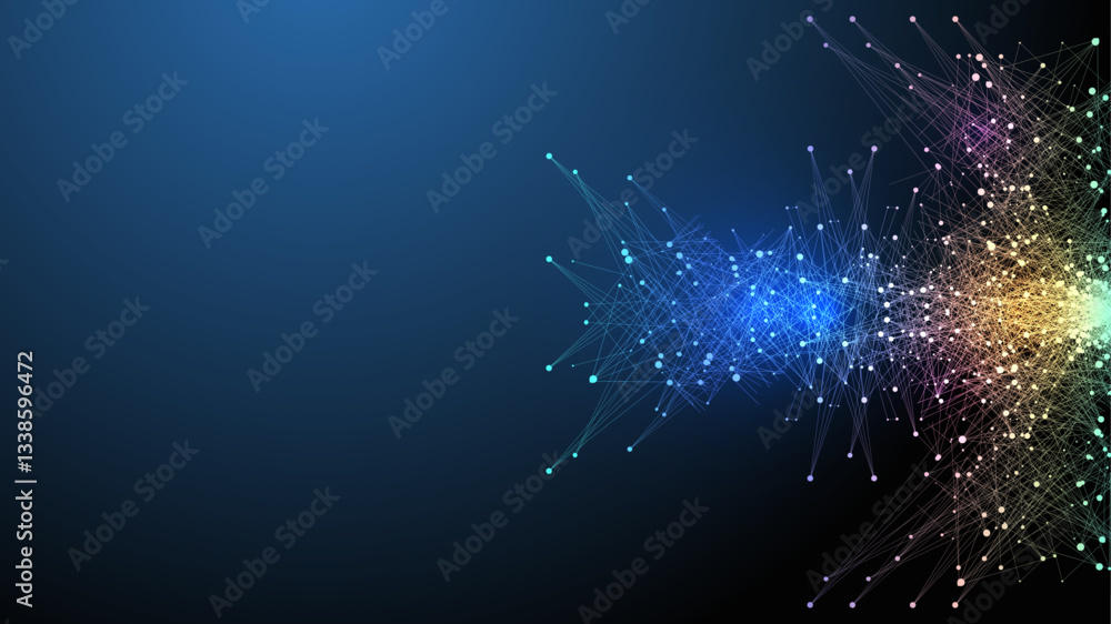 Aufkleber Scientific vector illustration quantum computer technology. Plexus fiction effect. Deep learning artificial intelligence. Big data algorithms visualization. Quantum explosion background.