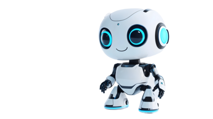 Cute 3D robot character, friendly and futuristic, high-quality rendered AI companion, Transparent Background PNG