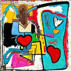Obraz premium abstract background with hearts, strokes and splashes of colored paint colorful