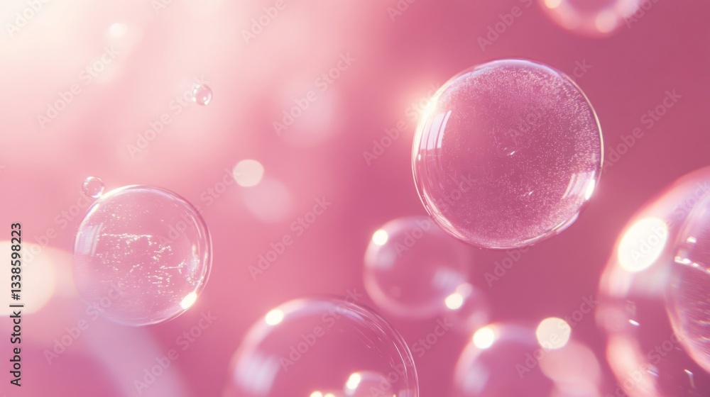Poster pink bubbles float gently in soft light